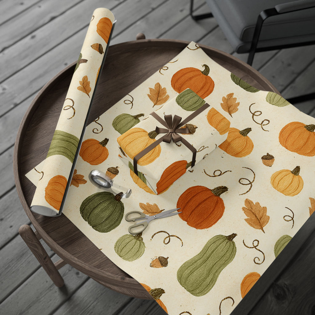Autumn Multi Pumpkin Wrapping Paper – Elegant Fall Gift Wrap for Thanksgiving & Harvest Gifts