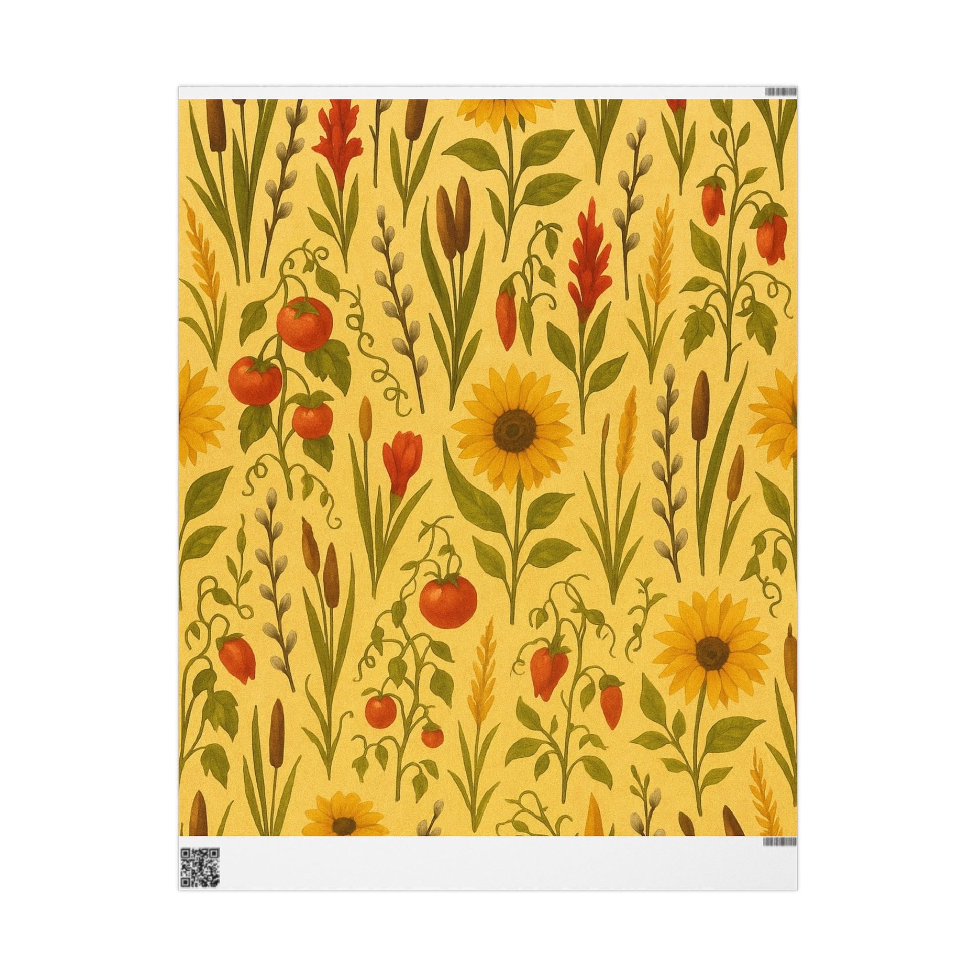 Sunflower Tomato Wildflower Wrapping Paper Yellow Garden Theme