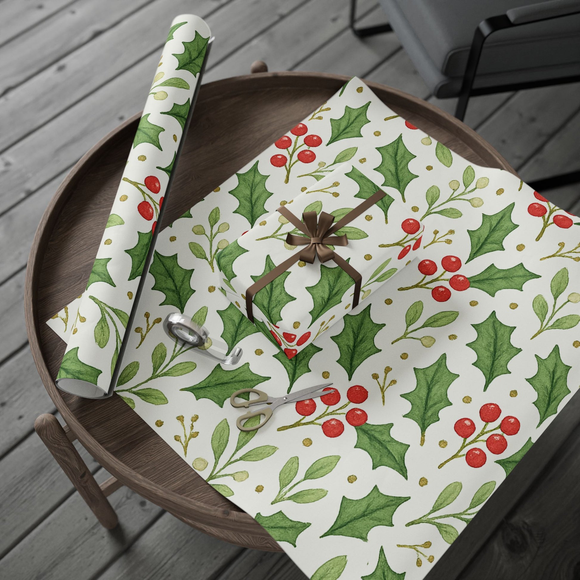 Festive Wrapping Paper, Holly Holiday Gift Wrap, Eco-Friendly Wrapping, Christmas Gift Wrap, Floral Wrapping Paper, Seasonal Decor