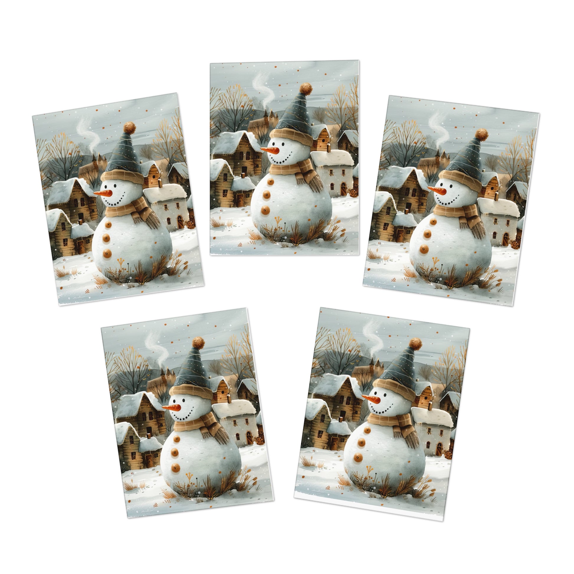 Winter Snowman Greeting Cards (5-Pack)- The Jolly Snowfolk Collection by Paper Pleasures – with illustrations from Trailside Designs.