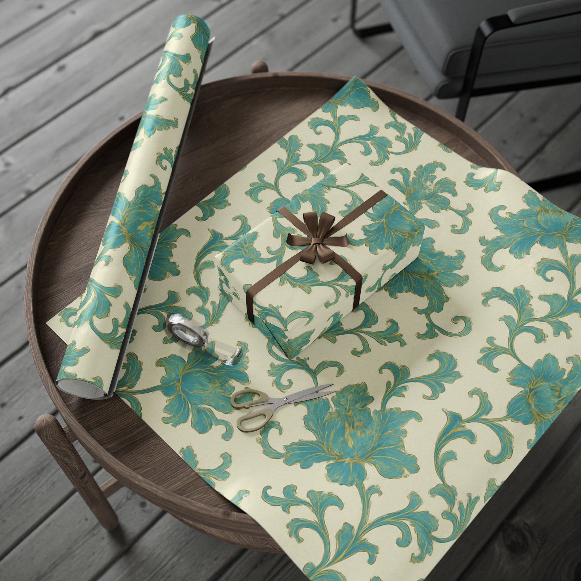 Elegant Teal Vintage Floral Wrapping Paper – Classic Cream Background Gift Wrap