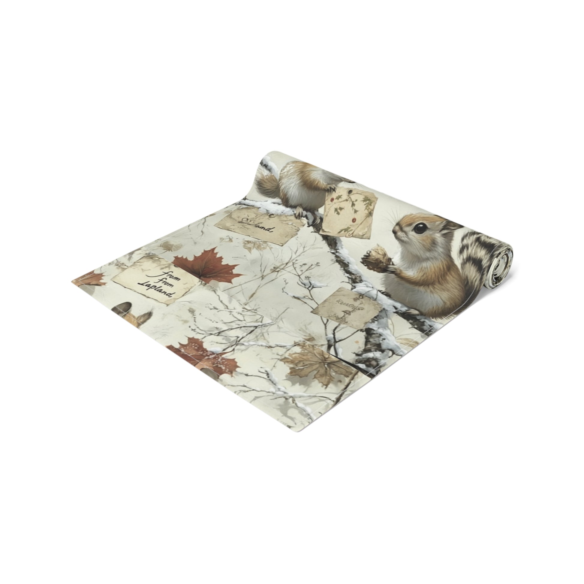 Whispers of Winter – Woodland Squirrel Table Runner | Cozy Holiday Table Décor by Paper Pleasures - Autumn Squirrel Table Runner