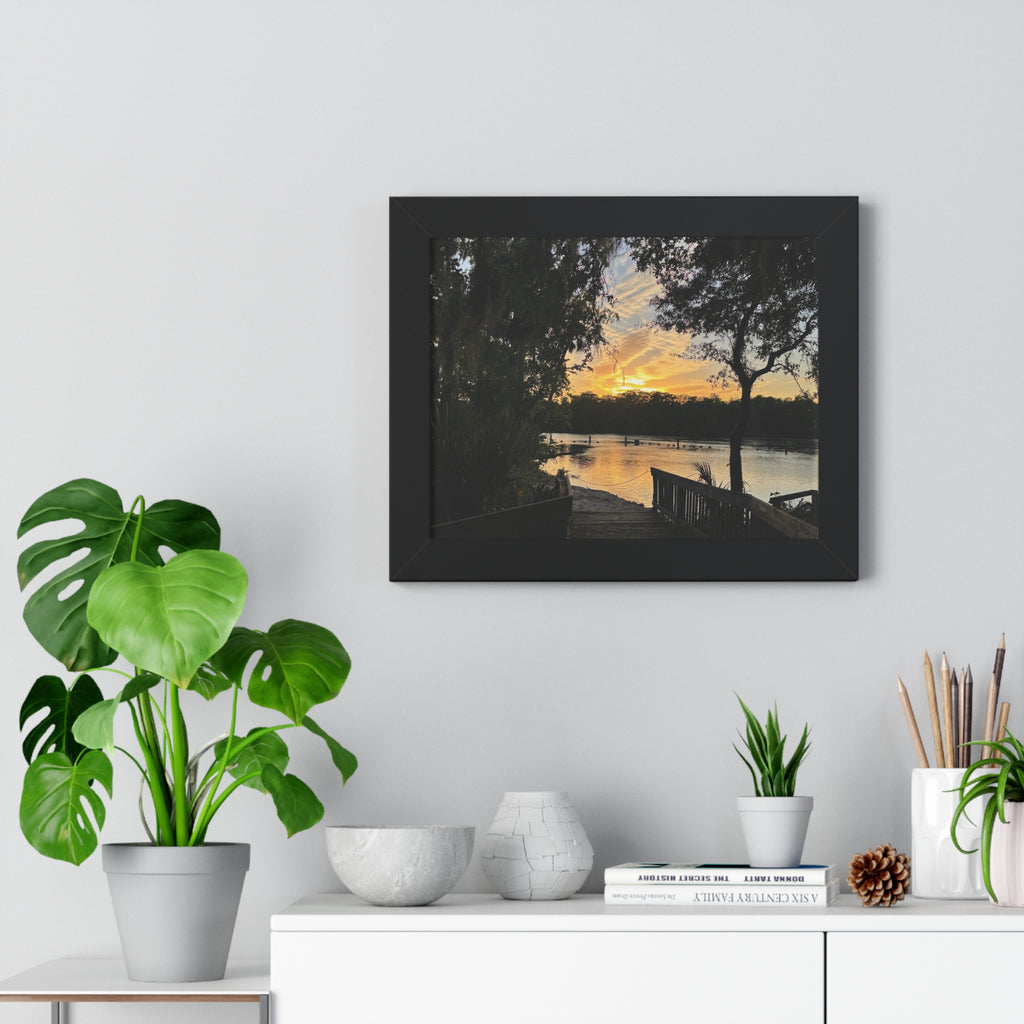 Serene Nature Framed Poster - Sunset Lake View Decor
