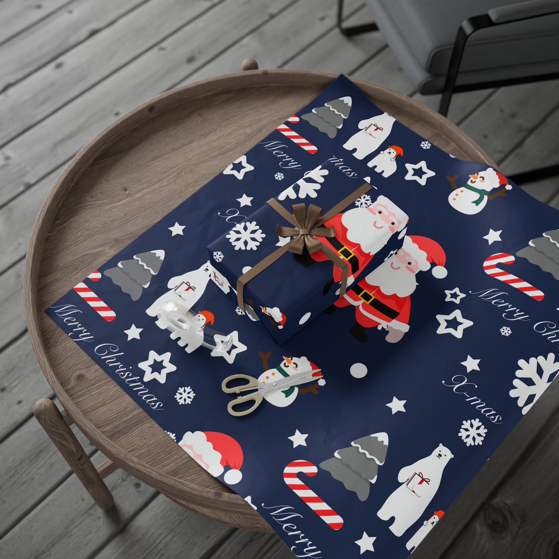 Christmas Wrapping Paper - Festive Santa and Snowman Design