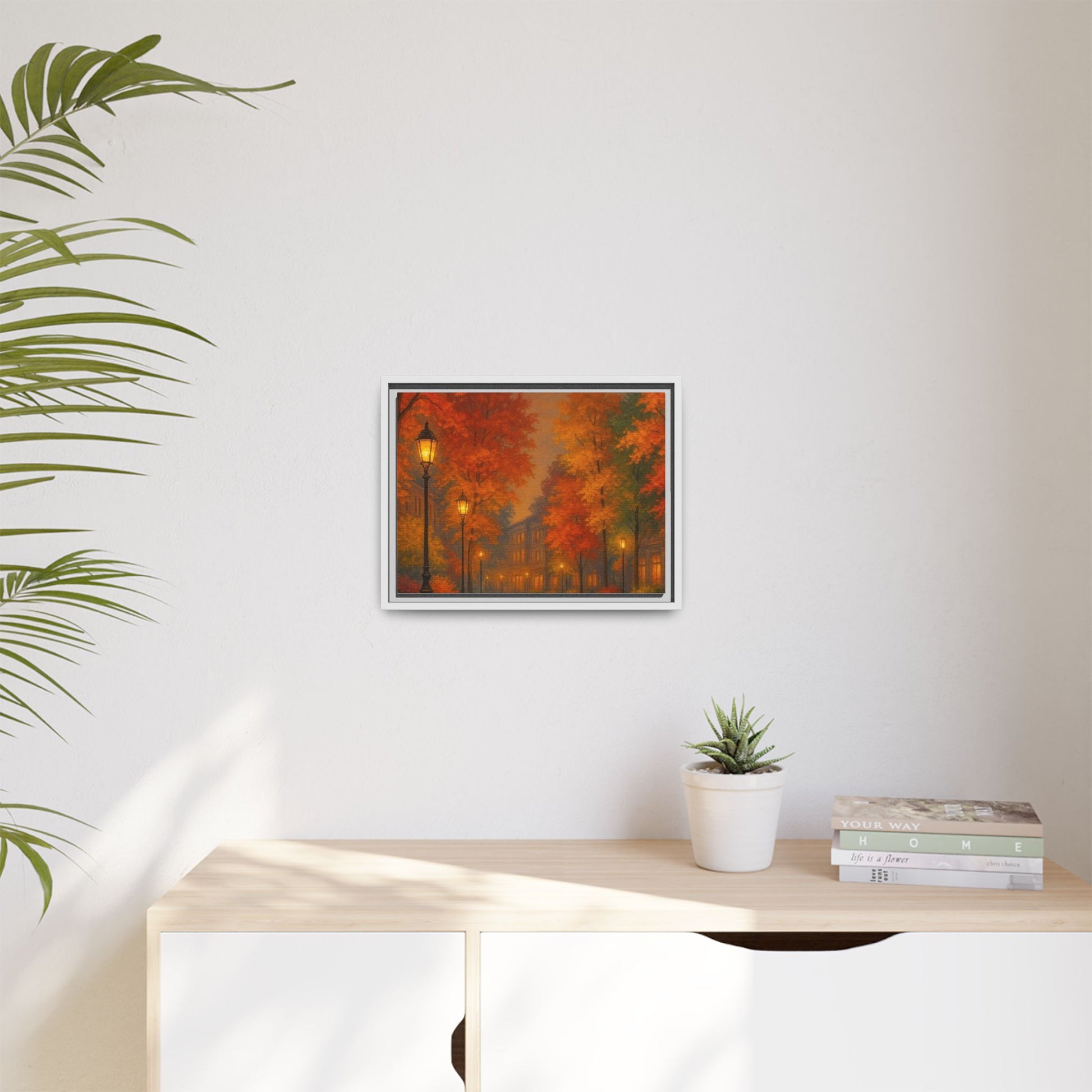 Autumn Cityscape Canvas Art – Warm Fall Skyline Wall Décor