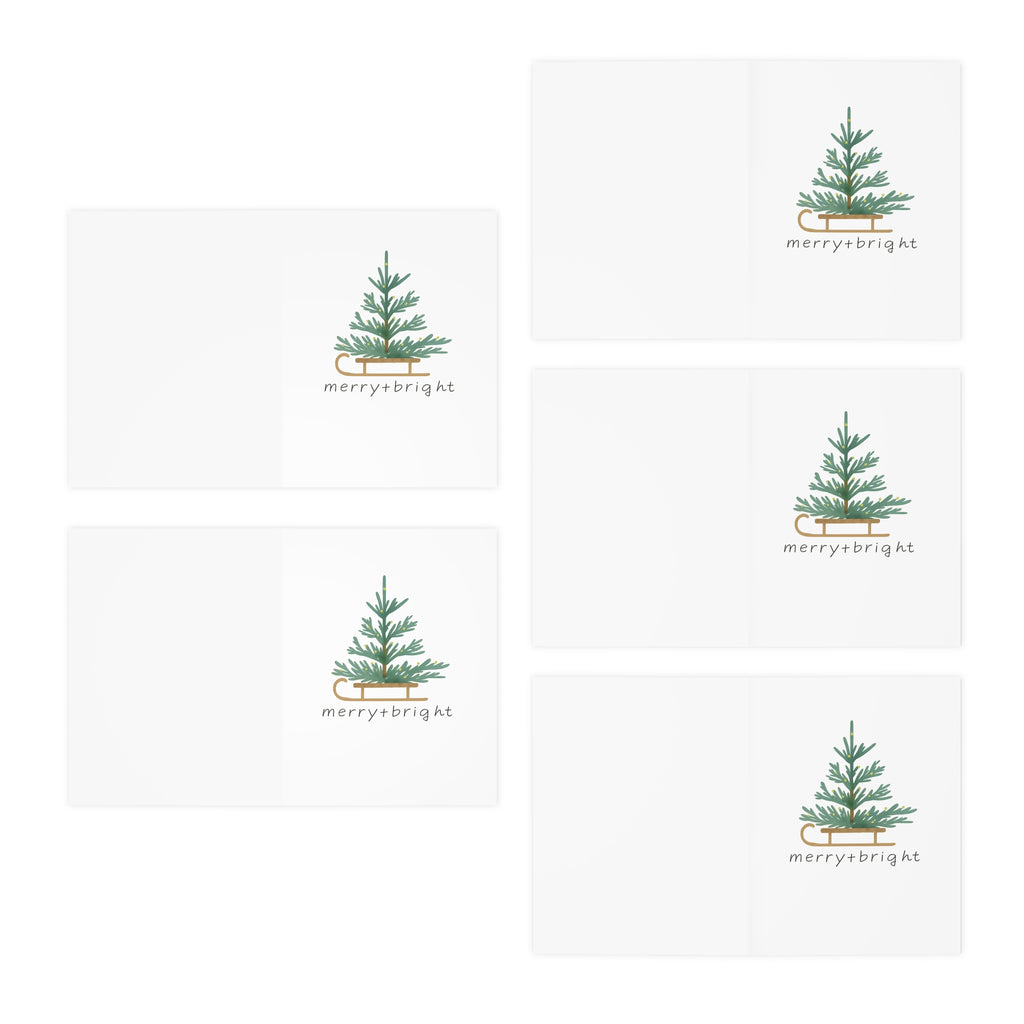 Merry & Bright Christmas Cards — 5-Pack Holiday Greeting Cards with Evergreen Tree Design