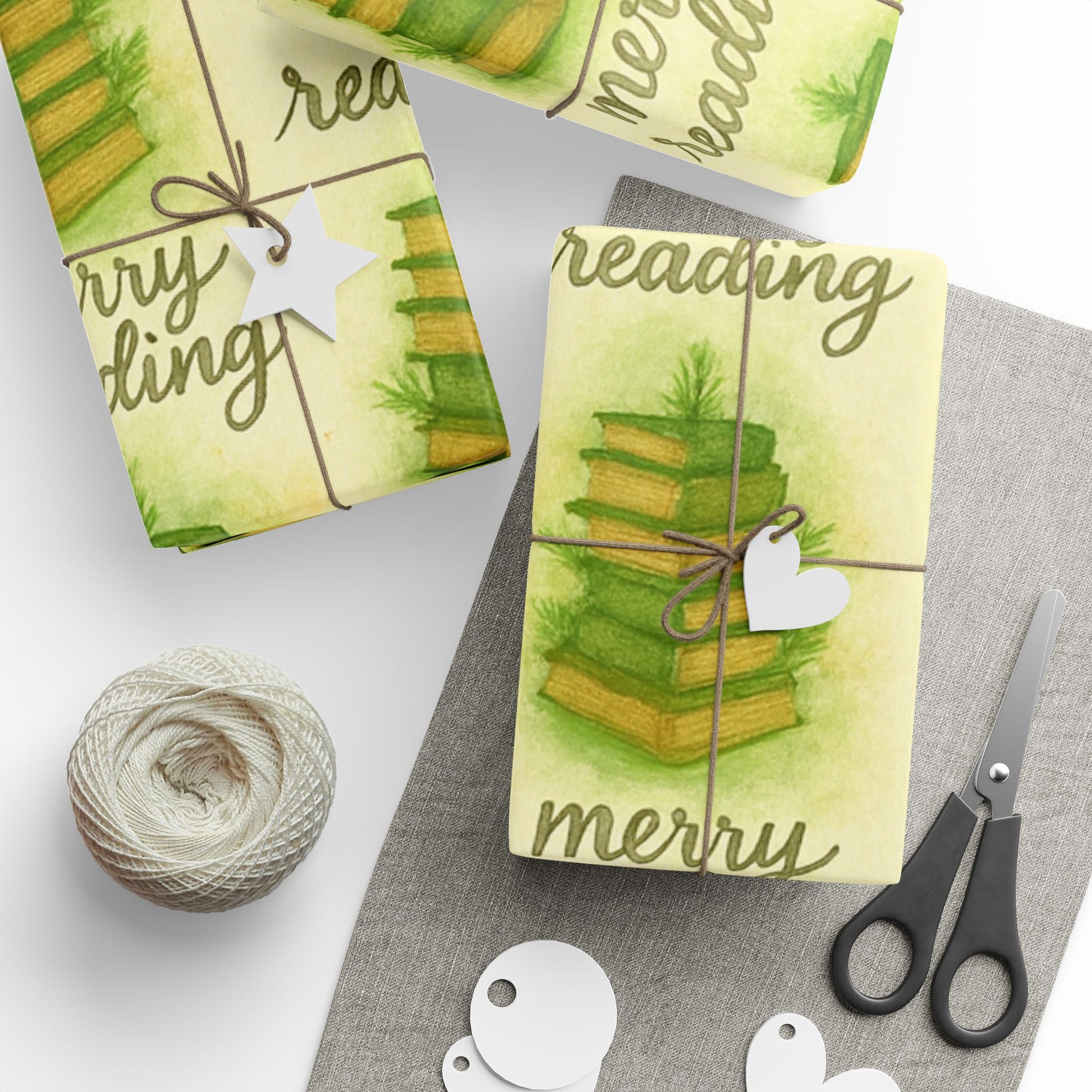 Merry Reading Book-Stack Wrapping Paper — Holiday Gift Wrap for Book Lovers