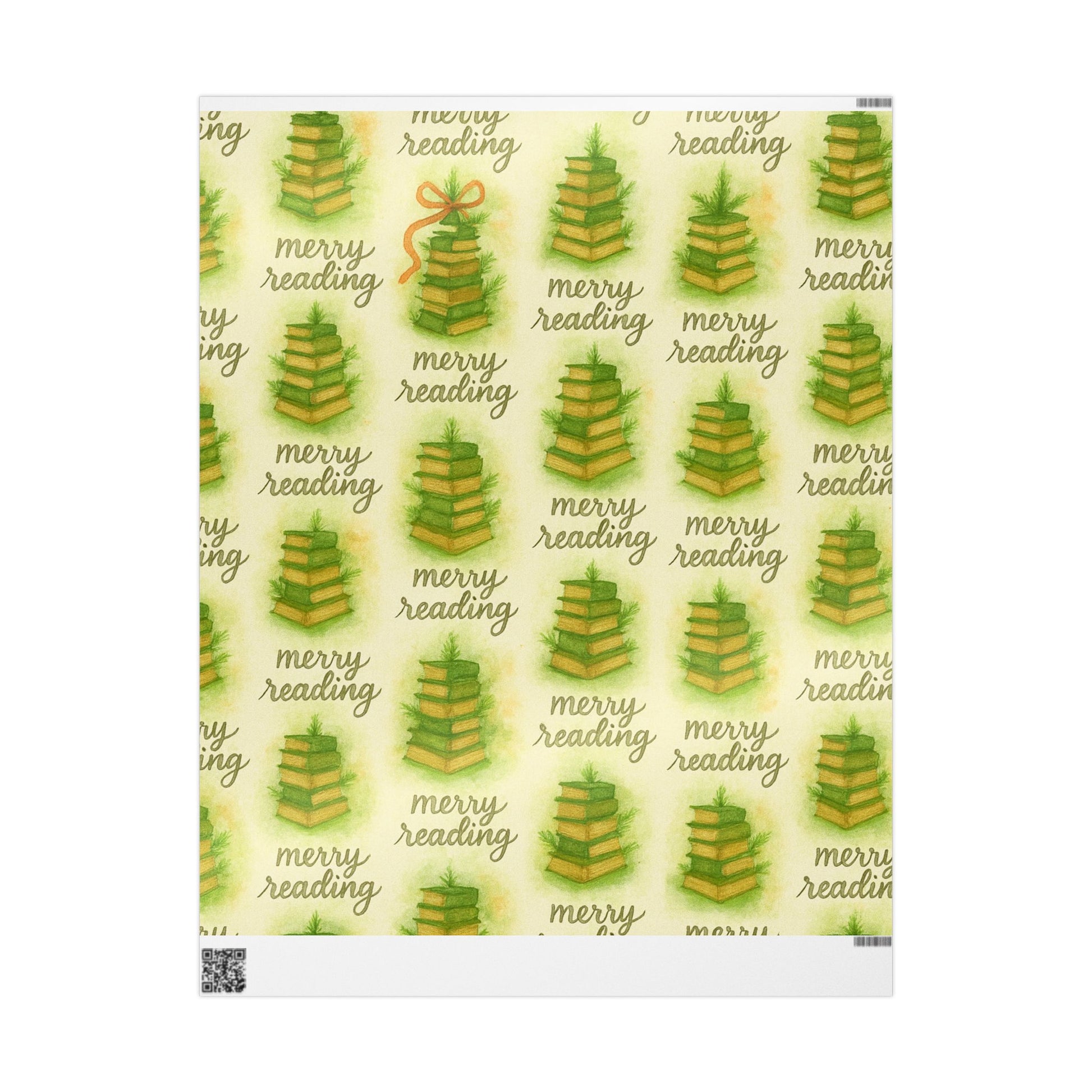 Merry Reading Book-Stack Wrapping Paper — Holiday Gift Wrap for Book Lovers