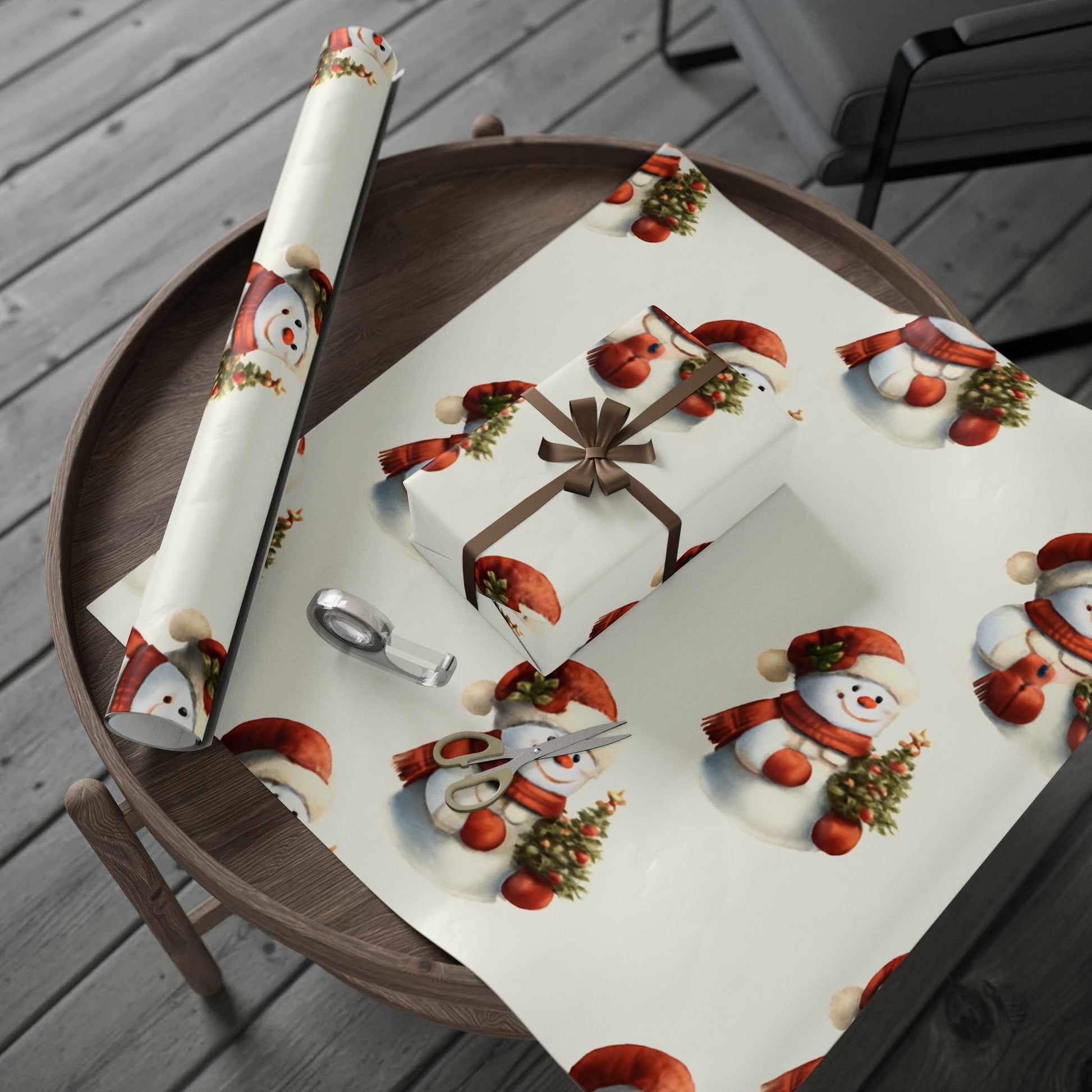 Snowman Pattern Wrapping Paper Roll — Jolly Snowfolk Christmas Wrapping Paper – Miniature Snowman Pattern Gift Wrap by Paper Pleasures – Illustrated by Trailside Designs