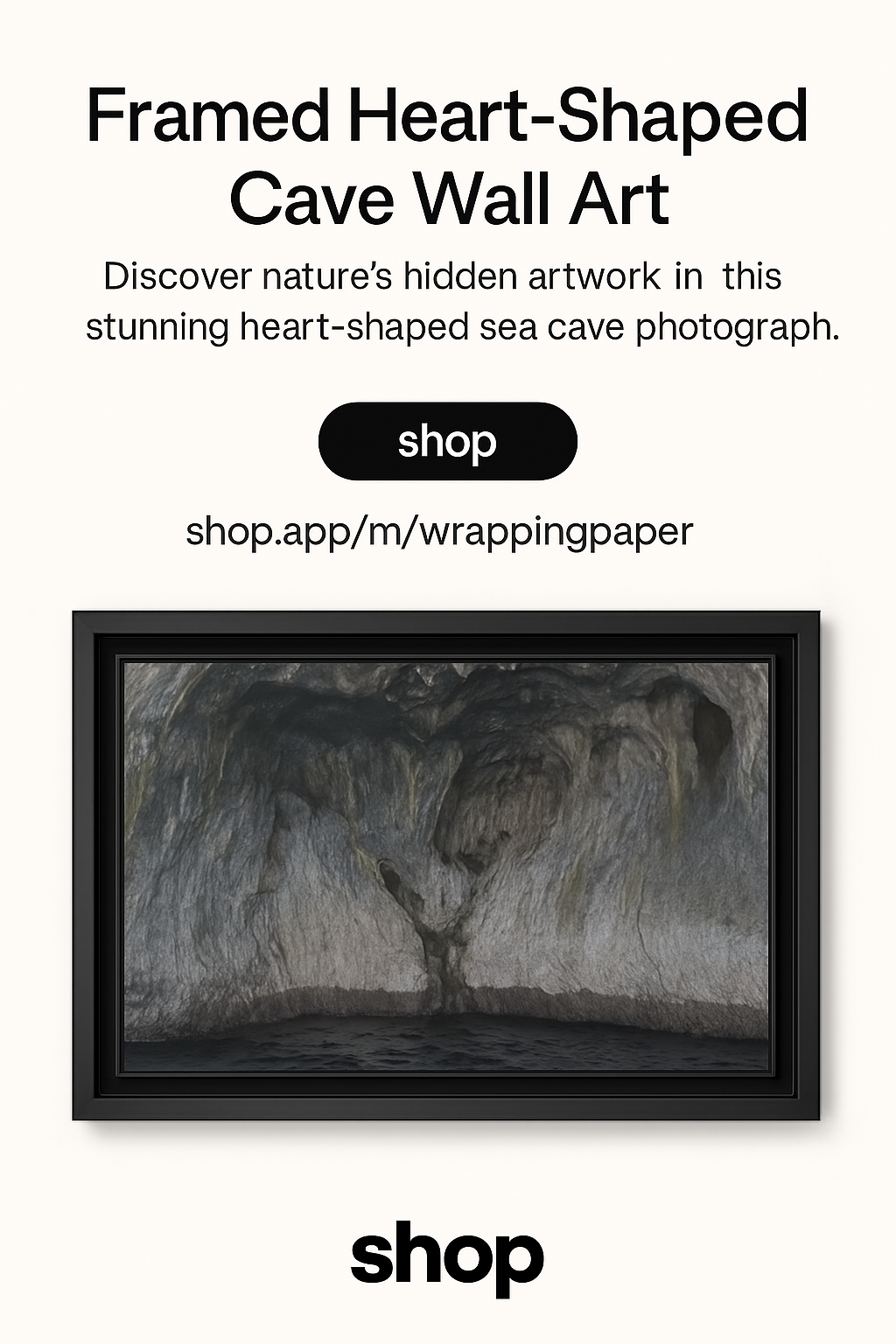 Framed Heart-Shaped Cave Wall Art – Natural Wonder Coastal Photography Print