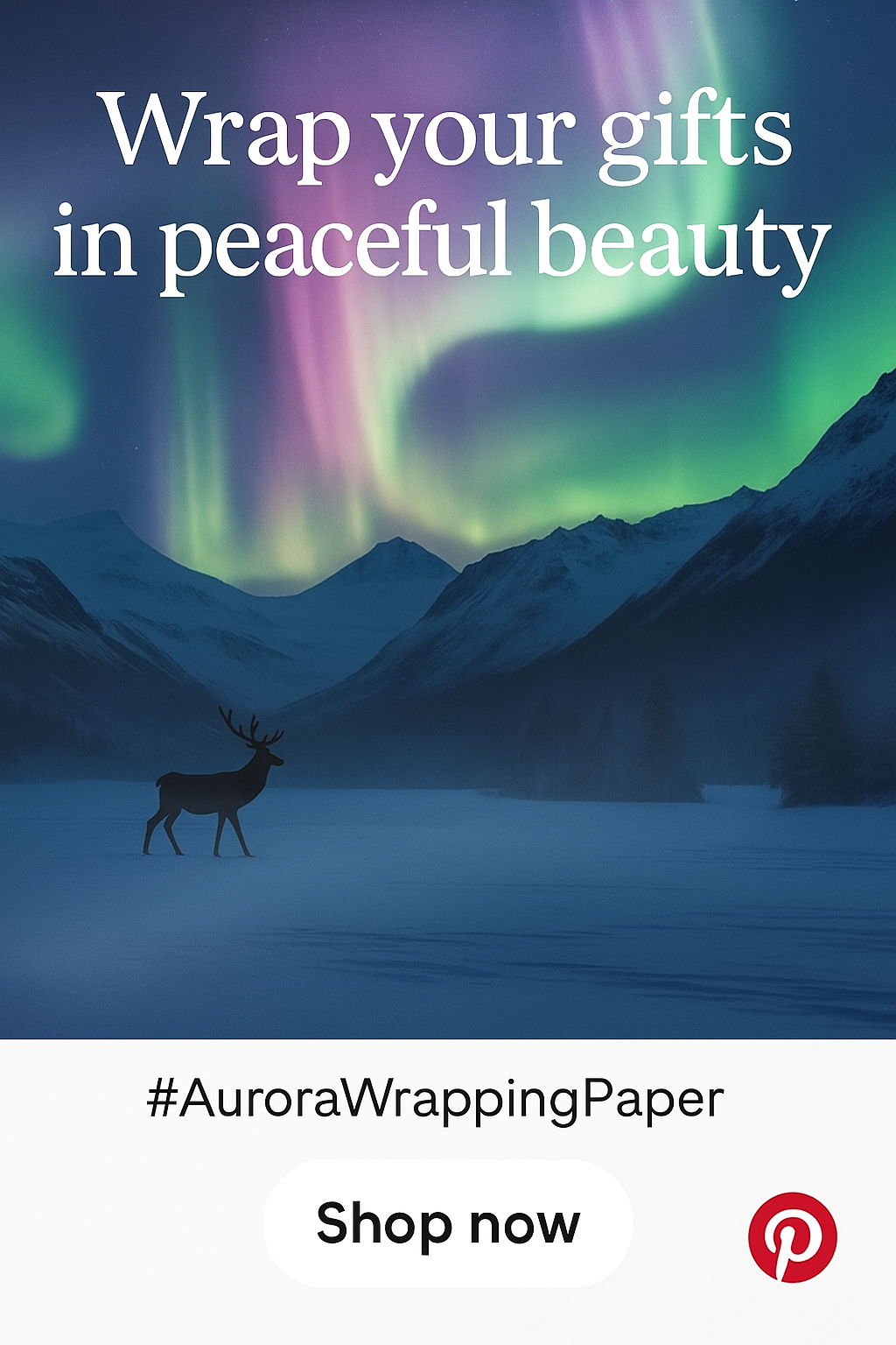 Northern Lights Reindeer Wrapping Paper – Purple & Green Aurora Edition