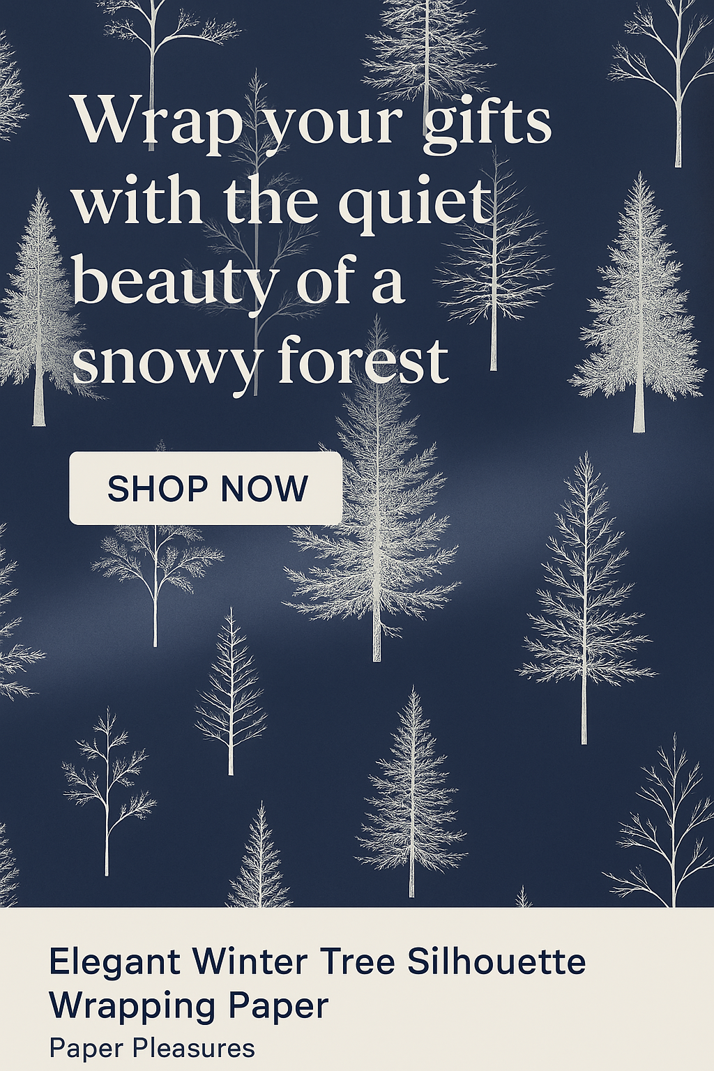 Elegant Winter Tree Silhouette Wrapping Paper – Navy Blue and White Holiday Gift Wrap