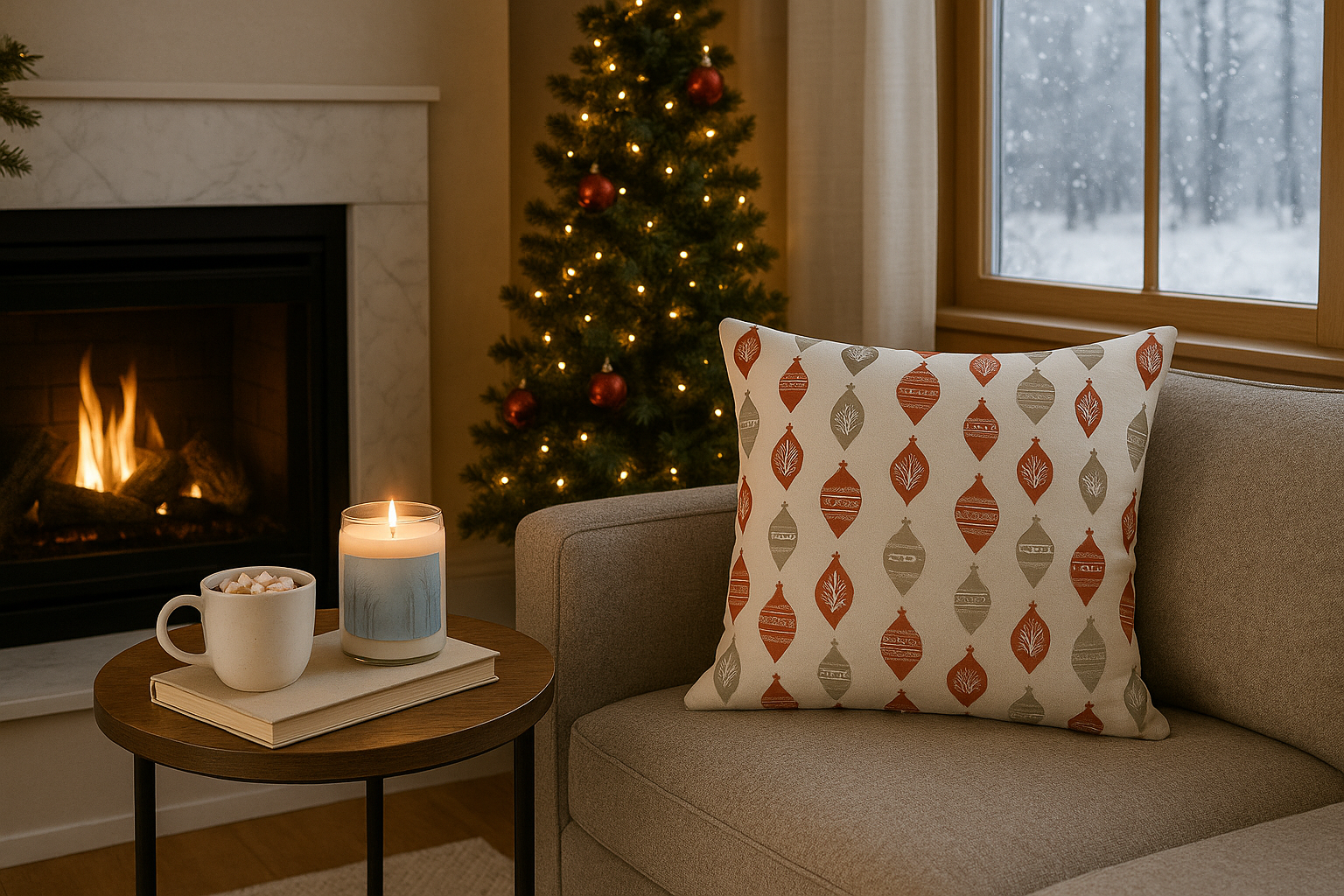 Vintage Christmas Ornament Pillow – Elegant Red & Gray Holiday Cushion for Cozy Christmas Décor, Gift for Housewarming, Decorative Cushion