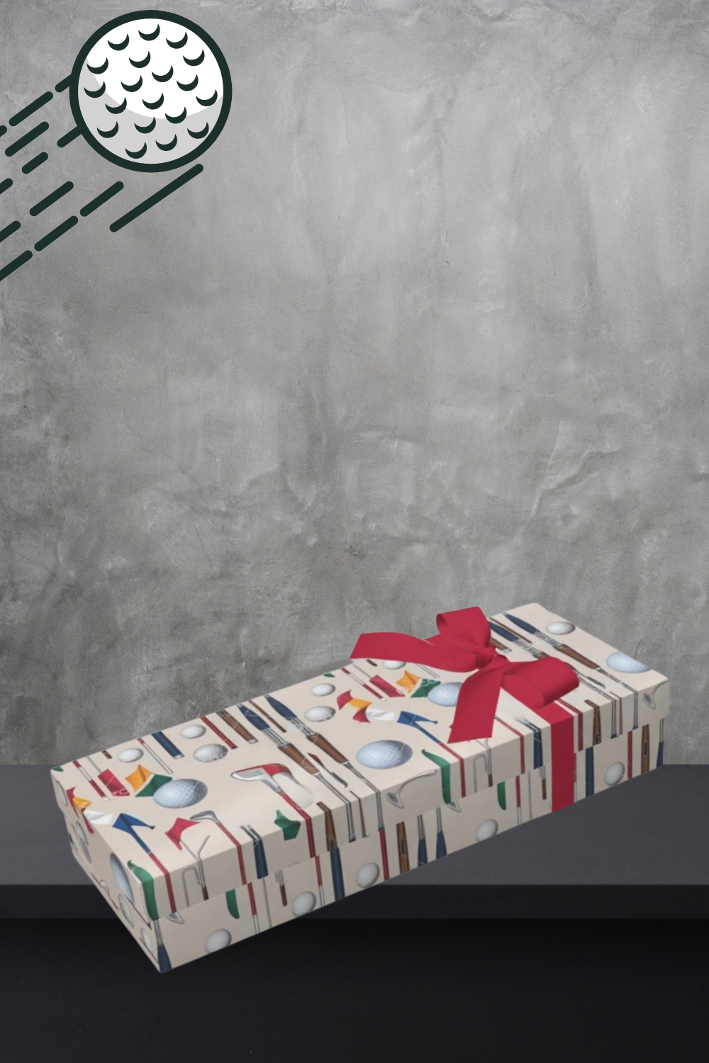 Decorative box with colorful patterns and a red ribbon on a gray background
