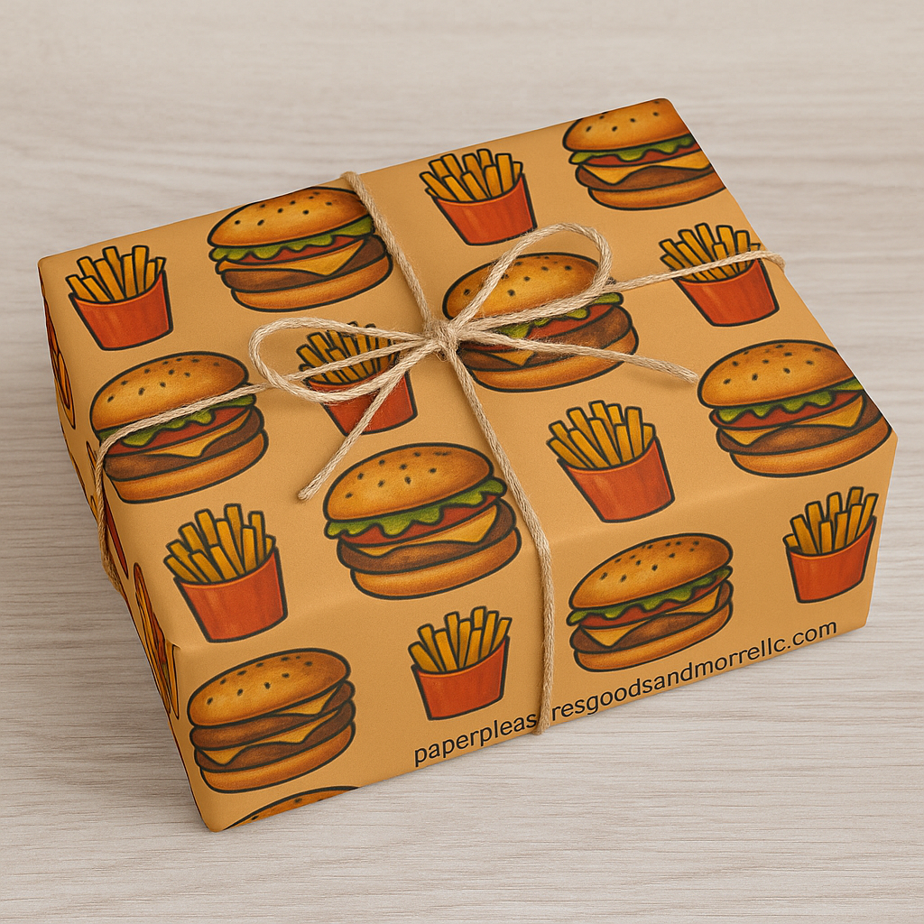 Hamburger  and Fries Gift Wrap for Food Lovers Wrapping Paper