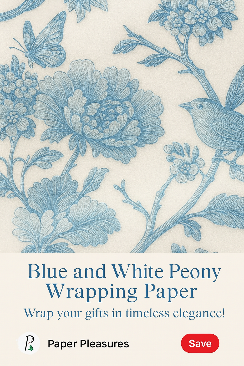Blue and White Peony Wrapping Paper - Elegant Floral Gift Wrap for Any Occasion