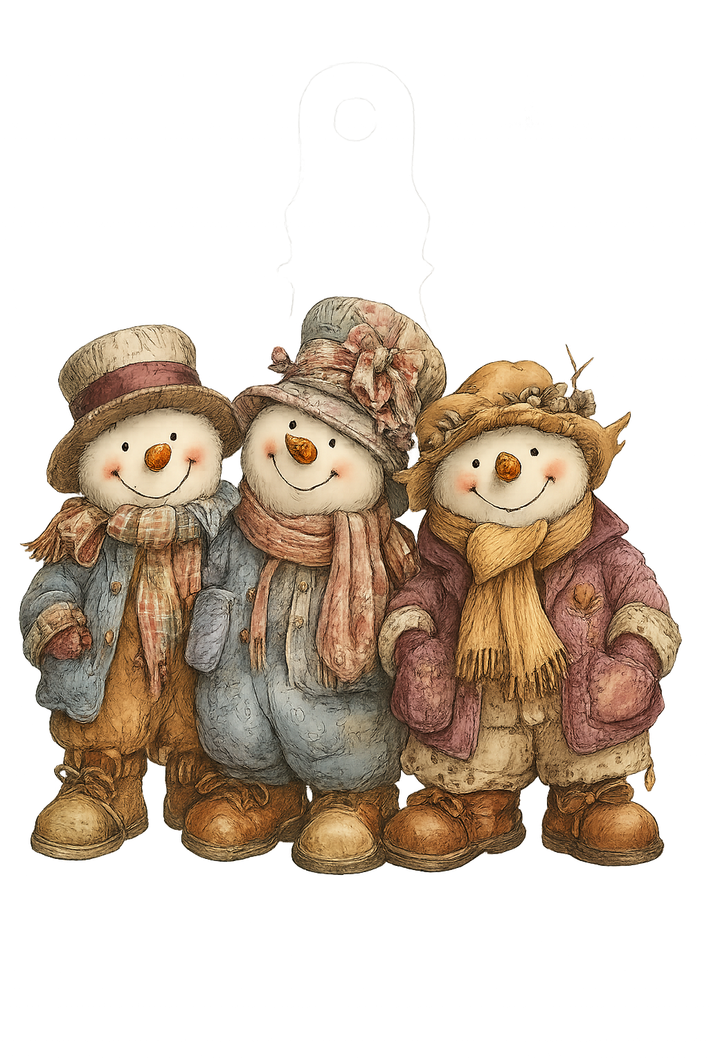 Vintage Snowmen Acrylic Christmas Ornament – Whimsical Hobo Trio Holiday Keepsake