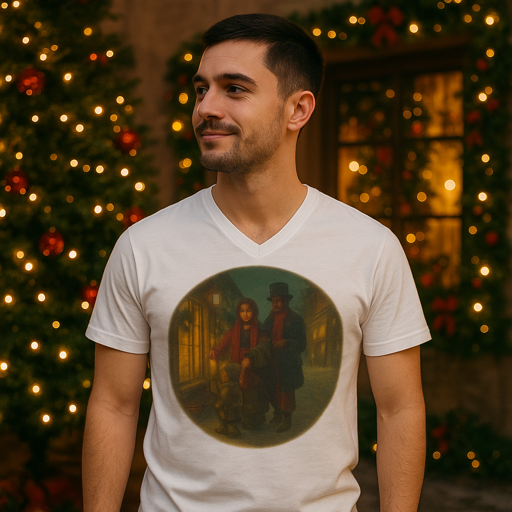 Yuletide Reverie Victorian Family T-Shirt – Vintage Christmas Scene, Old World Holiday Apparel by Paper Pleasures