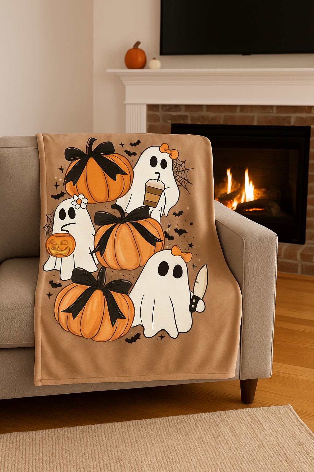 Halloween Ghosts & Pumpkins Velveteen Plush Blanket
